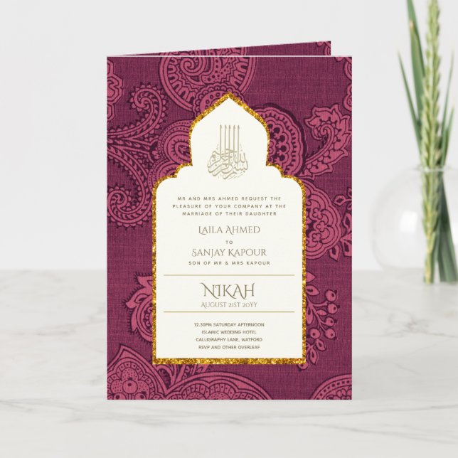 Inbjudan till LeahG Paisley Ornate Islamic Wede (Framsida)