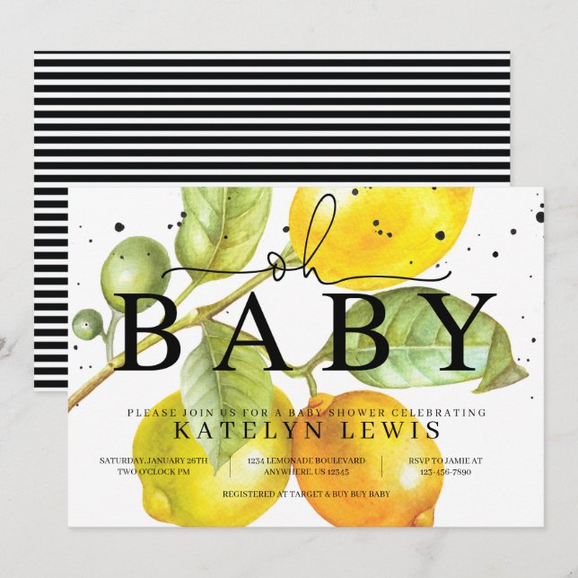 Inbjudan till Lemon Baby Shower (Fram/baksida)