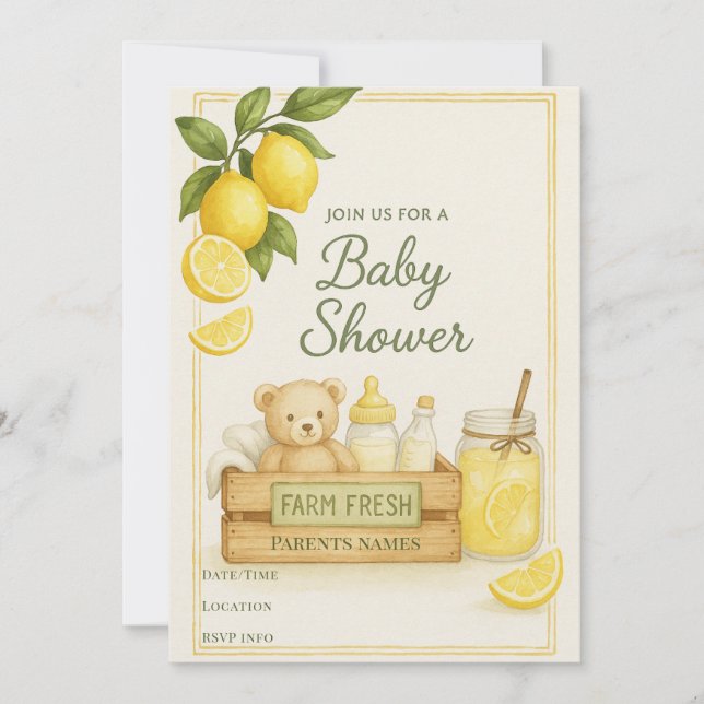 Inbjudan till Lemon Baby Shower (Framsida)