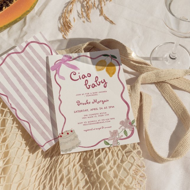 Inbjudan till Lemon Bows Girls Baby Shower (Ciao Baby Girl Lemon Baby Shower Invite)