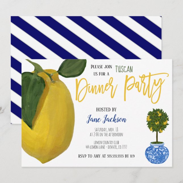 Inbjudan till Lemon Dinner Party (Fram/baksida)
