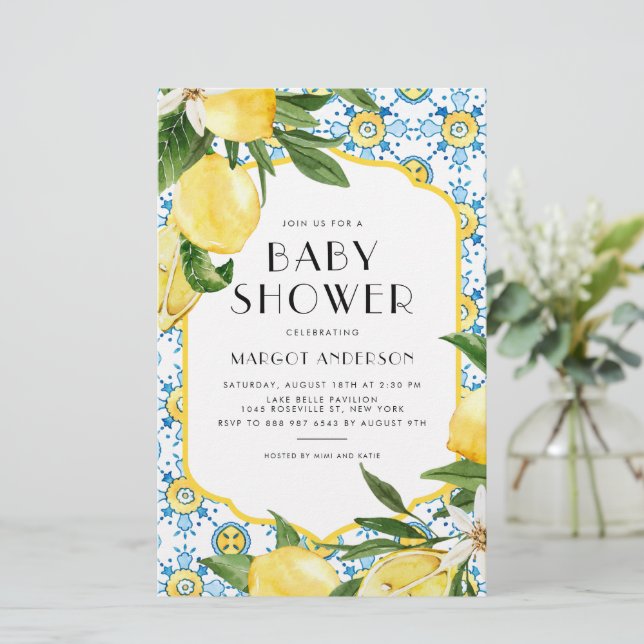 Inbjudan till Lemon Mediterranean Baby Shower (Stående Fram)