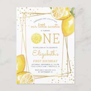 Inbjudan till Lemon Watercolor 1:a födelsedagsdage