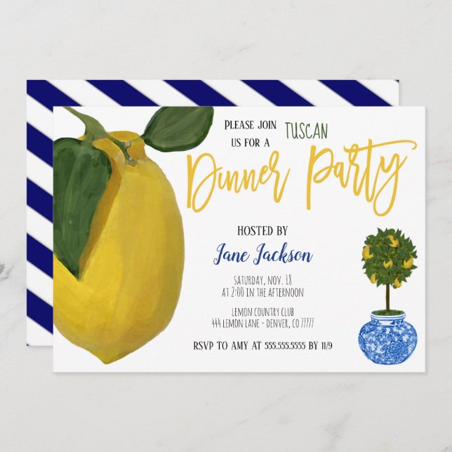 Inbjudan till lemonad dinnerparty (Fram/baksida)