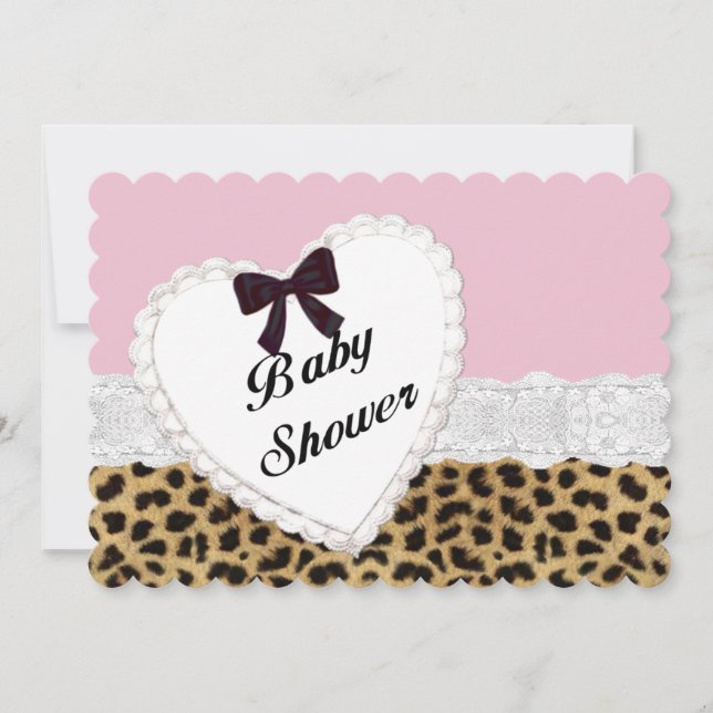 Inbjudan till Leopard Snöre Heart Baby Shower (Framsida)