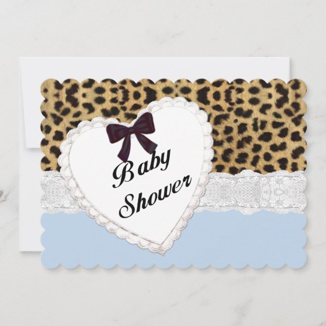 Inbjudan till Leopard Snöre Heart Baby Shower (Framsida)