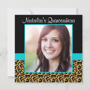Inbjudan till Leopard Teal Blue Photo Quinceanera