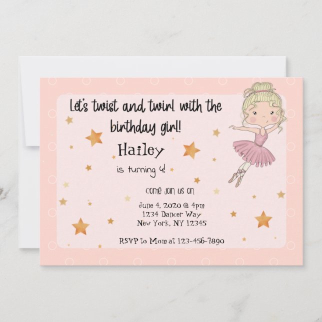 Inbjudan till Light Ballerina Party (Framsida)