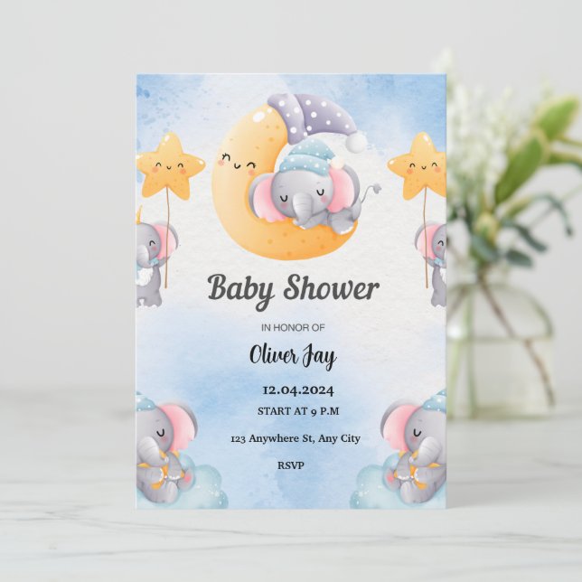 Inbjudan till Light Blue Illustrated Baby Shower (Stående Fram)