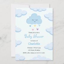 Inbjudan till Light Blue Simple Cloud Baby Shower