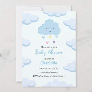 Inbjudan till Light Blue Simple Cloud Baby Shower