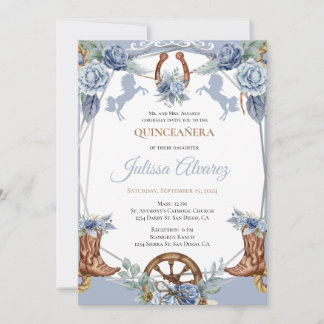 Inbjudan till Light Blue Western Charra Quinceaner