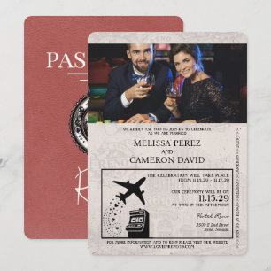 Inbjudan till Light Burgundy Reno Passport Wedding