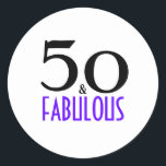 Inbjudan till lila 50 och Fabulous 50:e Födelsedag Runt Klistermärke<br><div class="desc">En vacker glittrande lila 50:e Födelsedagsfesten Sticker du kan använda den för din 50:e födelsedagsfest firande. Lycklig Advance Birthday till dig,  min kära!</div>