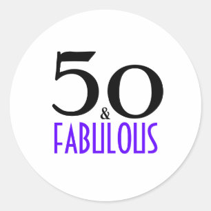 Inbjudan till lila 50 och Fabulous 50:e Födelsedag Runt Klistermärke