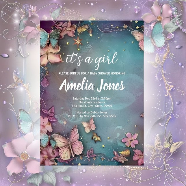 Inbjudan till Lila av fjäril Baby Shower (Skapare uppladdad)