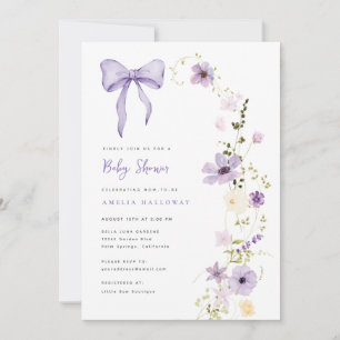 Inbjudan till lila Baby Shower Wildblomma Party Pa