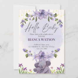 Inbjudan till lila Beige Cute Baby Shower