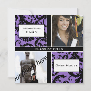 Inbjudan till lila & Black Damask Studenten