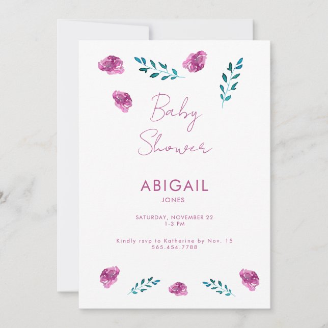 Inbjudan till lila Blommigt Baby Shower (Framsida)