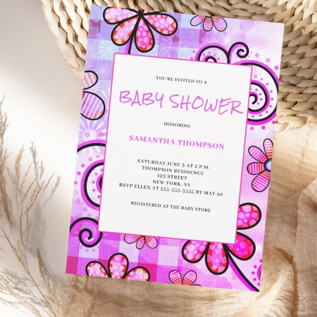 Inbjudan till lila Blommigt Baby Shower (Skapare uppladdad)