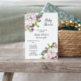 Inbjudan till lila Blommigt Baby Shower