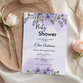 Inbjudan till lila Blommigt Girl Baby Shower