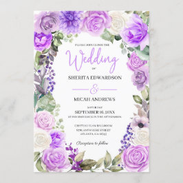 Inbjudan till lila Blommigt Vår bröllop