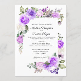 Inbjudan till lila Blommigt Vår bröllop