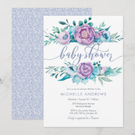 Inbjudan till lila blommor Baby Shower