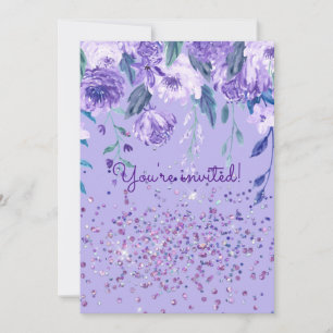 Inbjudan till lila blommor och Glitter