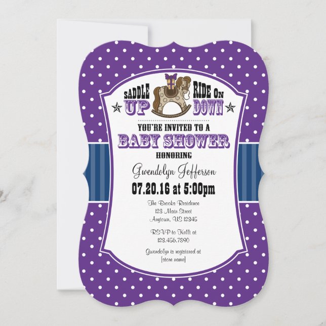 Inbjudan till lila Blue Cowboy Baby Shower (Framsida)