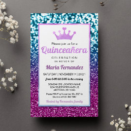 Inbjudan till lila Blue Princess Quinceañera Bokeh