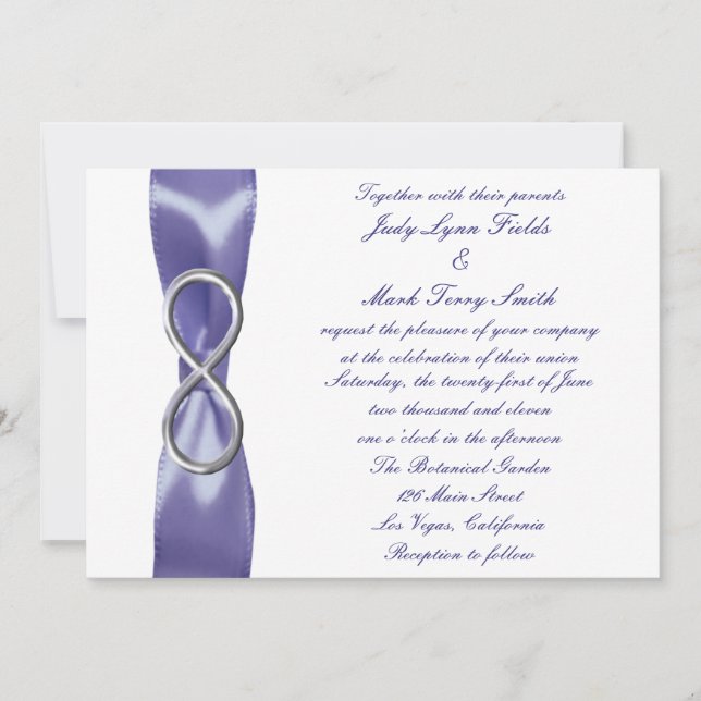 Inbjudan till lila Blue Silver Infinity Wedding (Framsida)