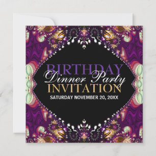 Inbjudan till lila Bohemian Birthday Dinner Party