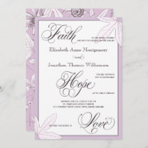 Inbjudan till lila botaniskt kristet bröllop
