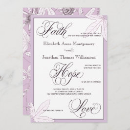 Inbjudan till lila botaniskt kristet bröllop