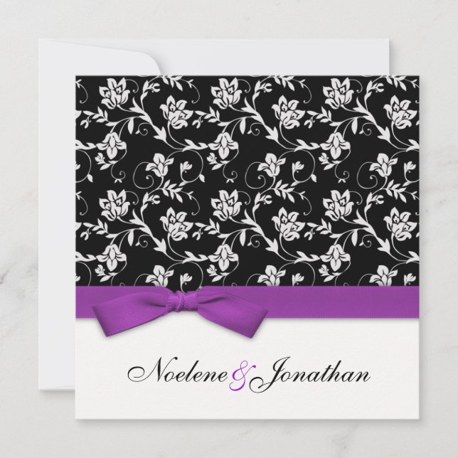 Inbjudan till lila Bow Flower Wedding (Framsida)