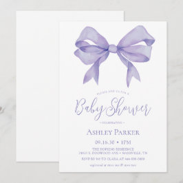 Inbjudan till lila Bow Girl Baby Shower