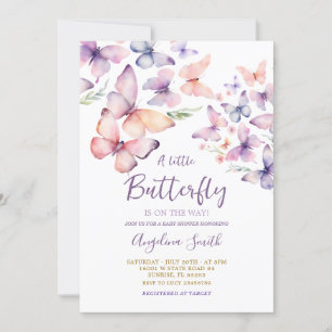 Inbjudan till lila Butterflies Baby Shower