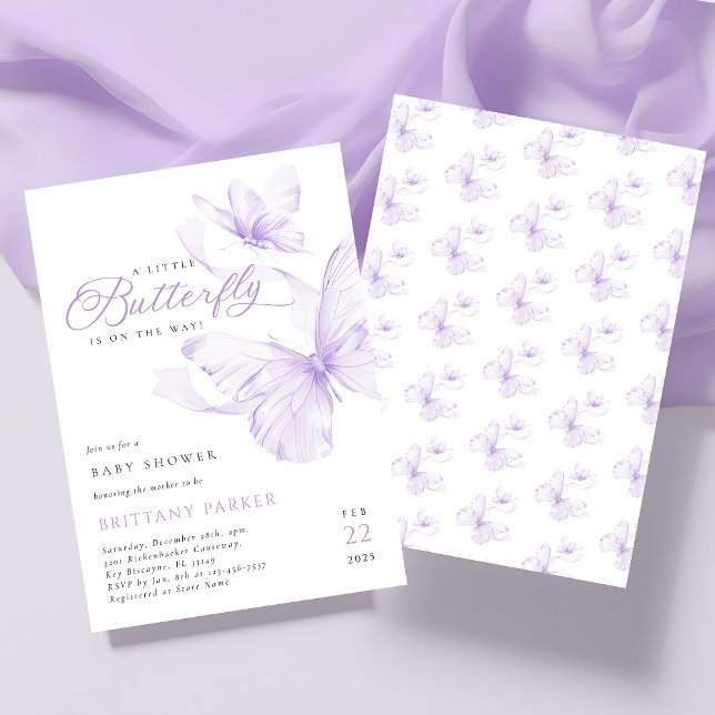 Inbjudan till lila Butterfly Baby Shower (Skapare uppladdad)