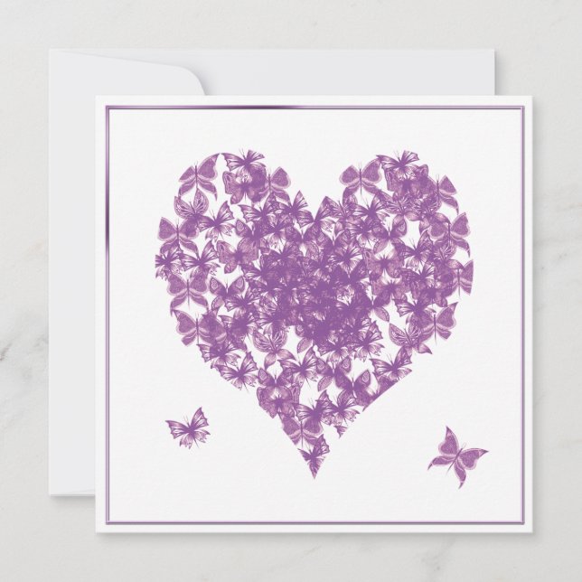 Inbjudan till lila Butterfly Heart Wedding (Framsida)
