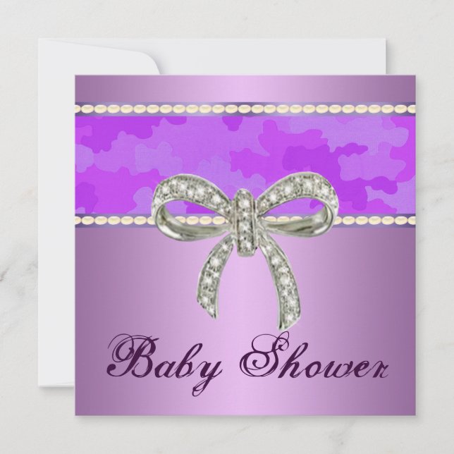 Inbjudan till lila Camo Diamond Bow Baby Shower (Framsida)