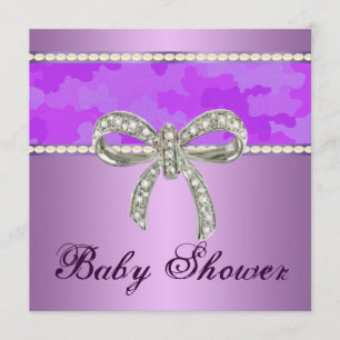Inbjudan till lila Camo Diamond Bow Baby Shower