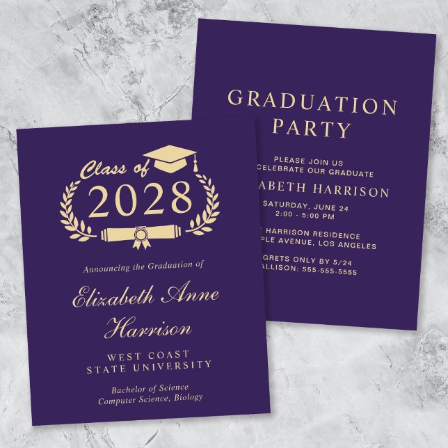 Inbjudan till Lila College Graduation Party (An elegant college graduation party invitation to celebrate the graduate's achievements)