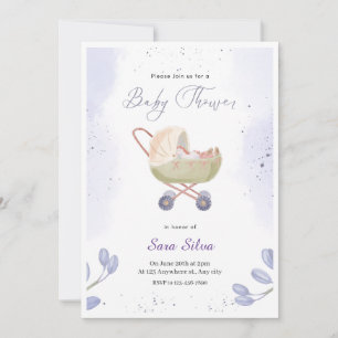 Inbjudan till lila enkel minimalistisk babyvisning