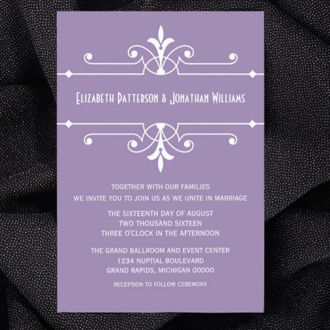 Inbjudan till lila Finare till prydnadsbröllop (Purple Fancy Ornamental Wedding Invitation)