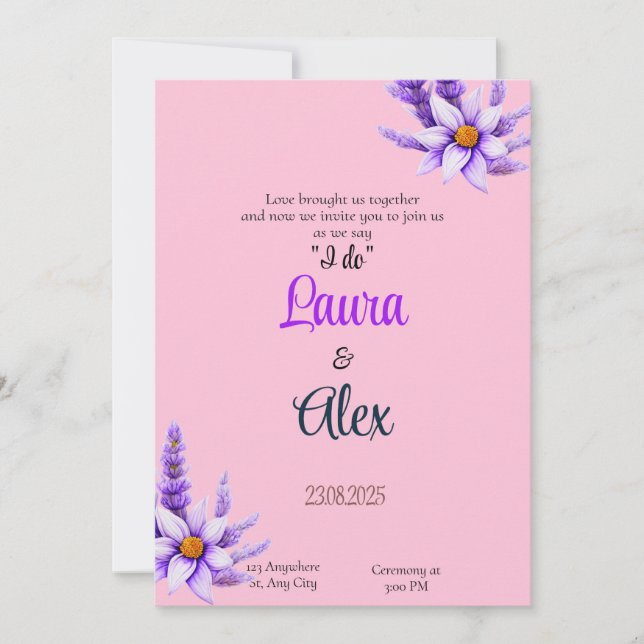 Inbjudan till lila Flower Wedding (Framsida)