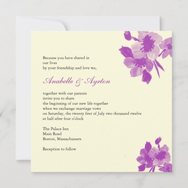 Inbjudan till lila Flower Wedding (Framsida)