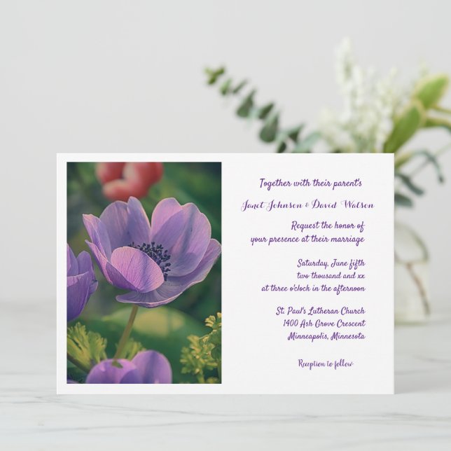 Inbjudan till lila Flower Wedding (Stående Fram)
